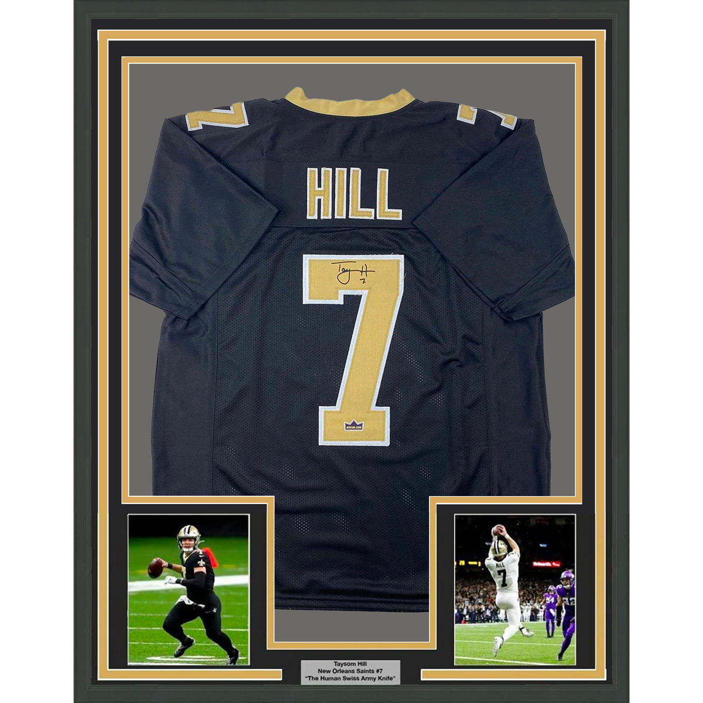 Framed Facsimile Autographed Taysom Hill 35x39 New Orleans Black Reprint Laser Auto Football Jersey