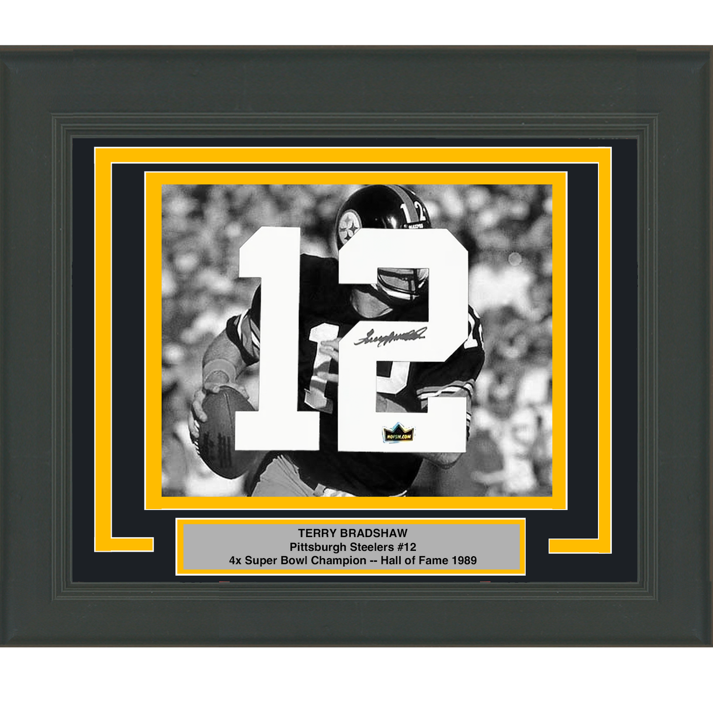 Framed Terry Bradshaw Facsimile Autographed Jersey Number 23x21 Pittsburgh Steelers Reprint Laser Auto Football Photo