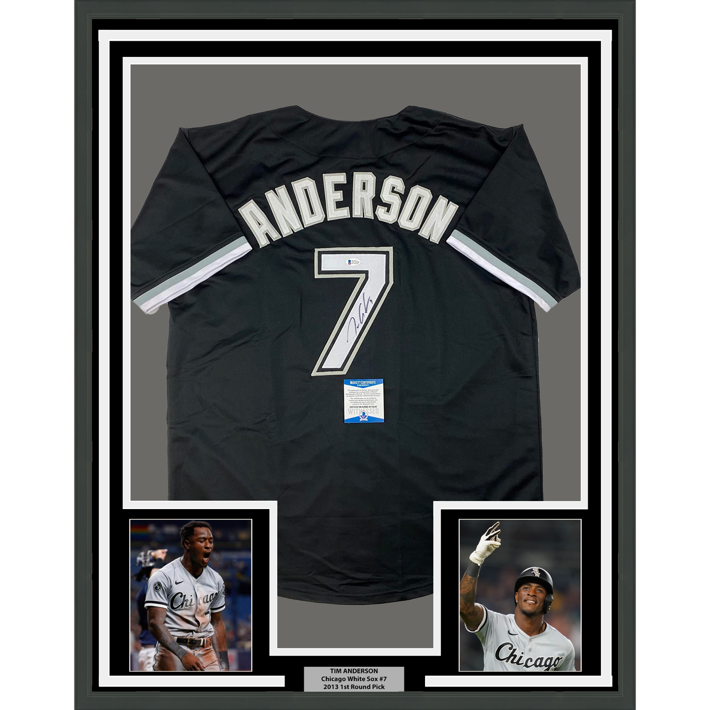 Framed Autographed/Signed Tim Anderson 35x39 Chicago Black Baseball Jersey Beckett BAS COA
