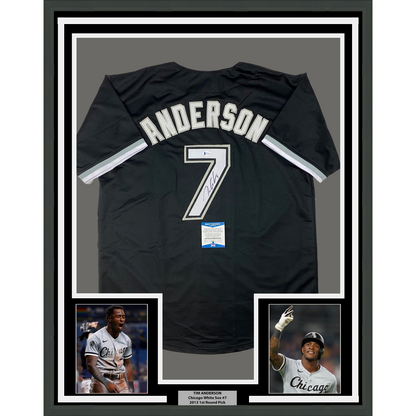 Framed Autographed/Signed Tim Anderson 35x39 Chicago Black Baseball Jersey Beckett BAS COA