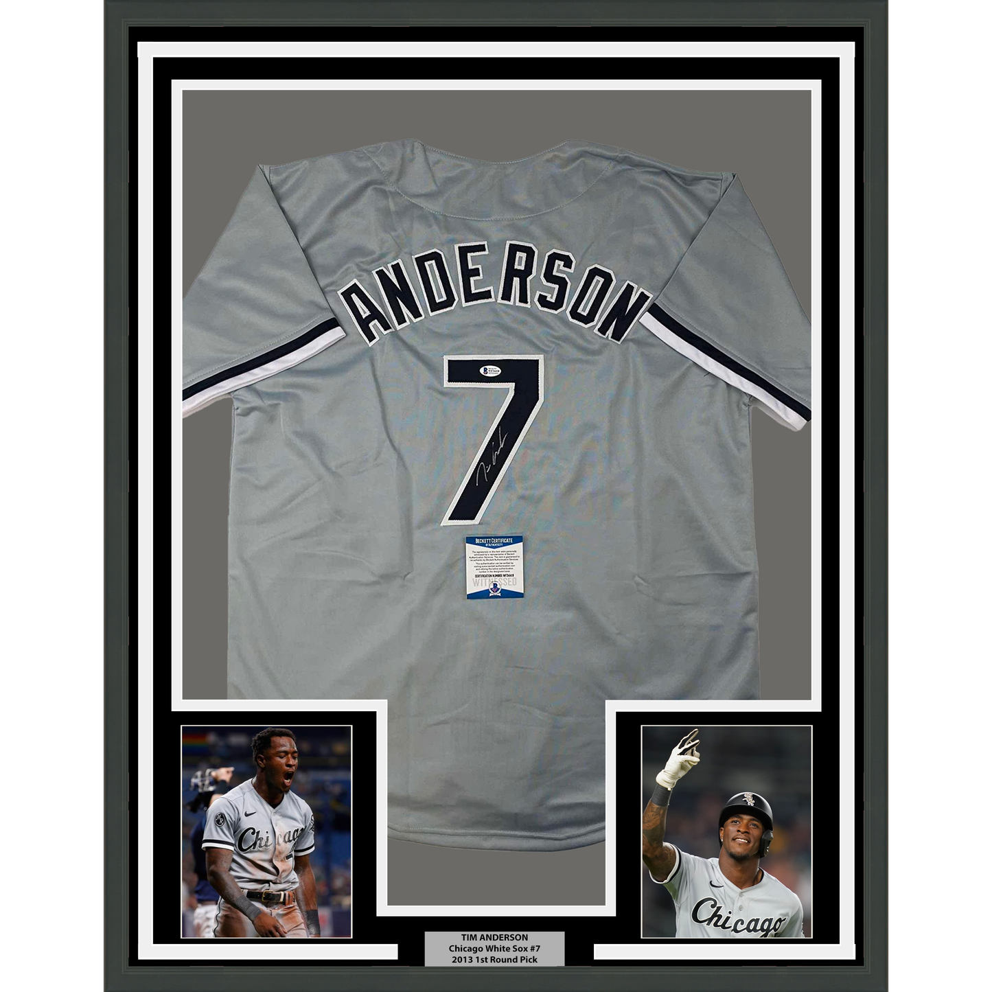 Framed Autographed/Signed Tim Anderson 35x39 Chicago Grey Baseball Jersey Beckett BAS COA