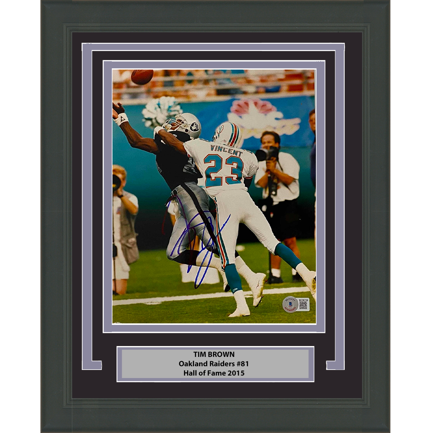 Framed Autographed/Signed Tim Brown Las Vegas Oakland Raiders 8x10 Football Photo Beckett BAS COA #2