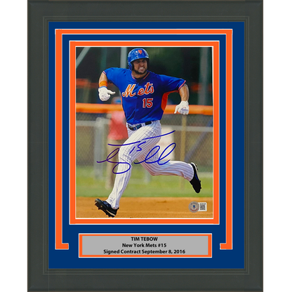Framed Autographed/Signed Tim Tebow New York NY Mets 8x10 Baseball Photo Beckett BAS COA