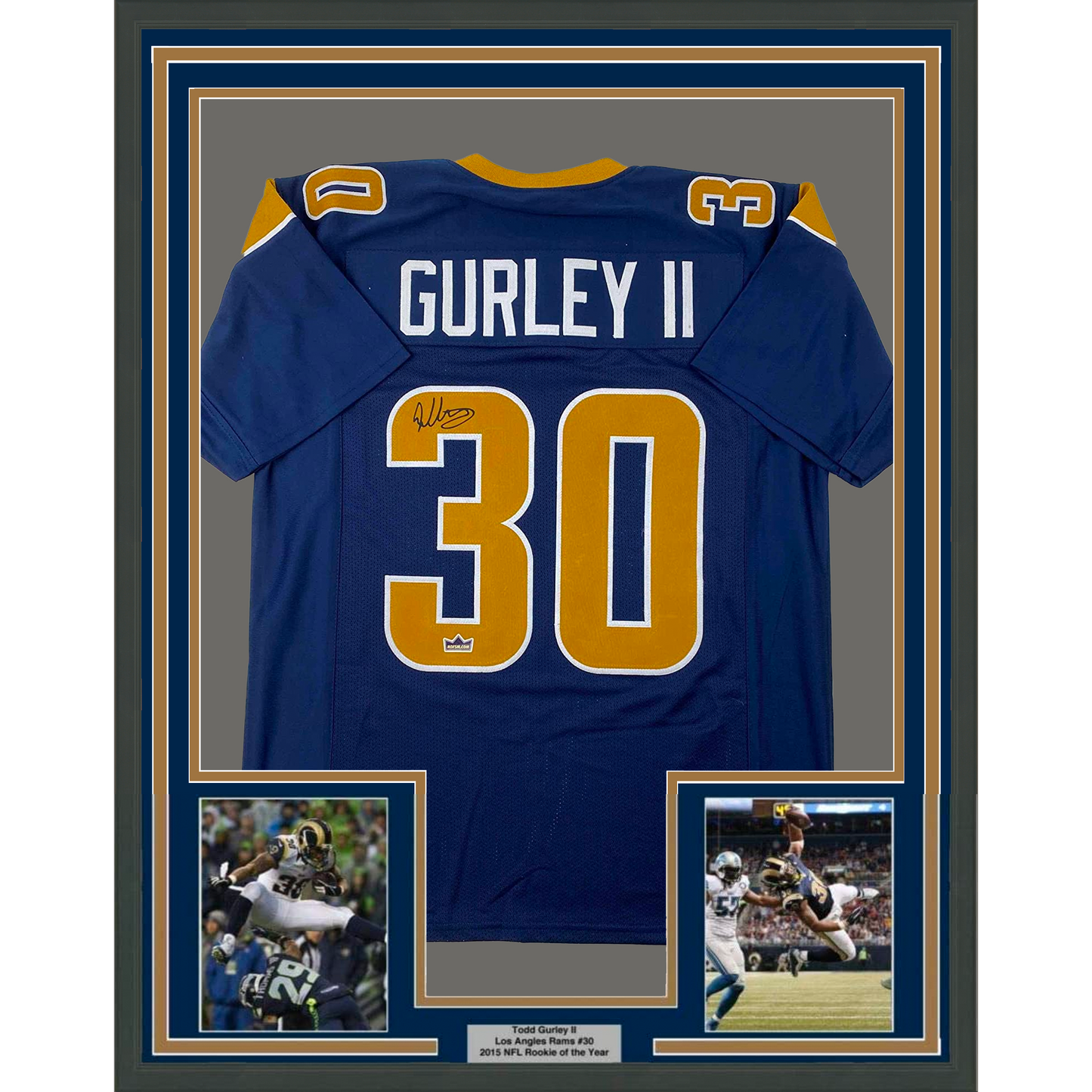 Framed Facsimile Autographed Todd Gurley II 35x39 Los Angeles LA Navy Blue Reprint Laser Auto Football Jersey
