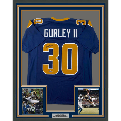 Framed Facsimile Autographed Todd Gurley II 35x39 Los Angeles LA Navy Blue Reprint Laser Auto Football Jersey