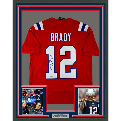 Framed Autographed/Signed Tom Brady 35x39 New England Patriots Red Authentic Nike Limited Football Jersey Fanatics COA/LOA