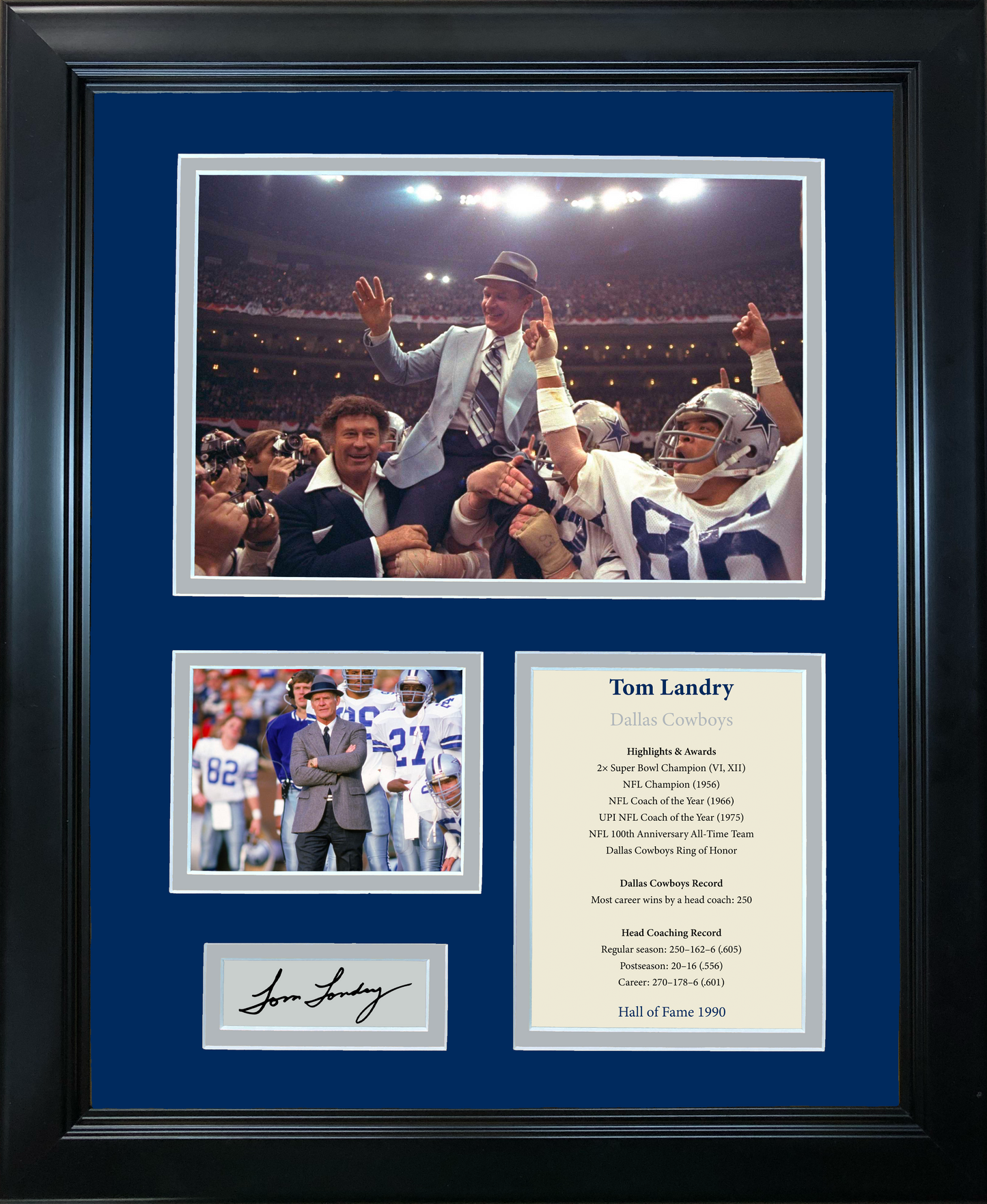 Framed Tom Landry Hall of Fame Facsimile Laser Engraved Signature Auto Dallas Cowboys 11"x14" Photo Sig Collage
