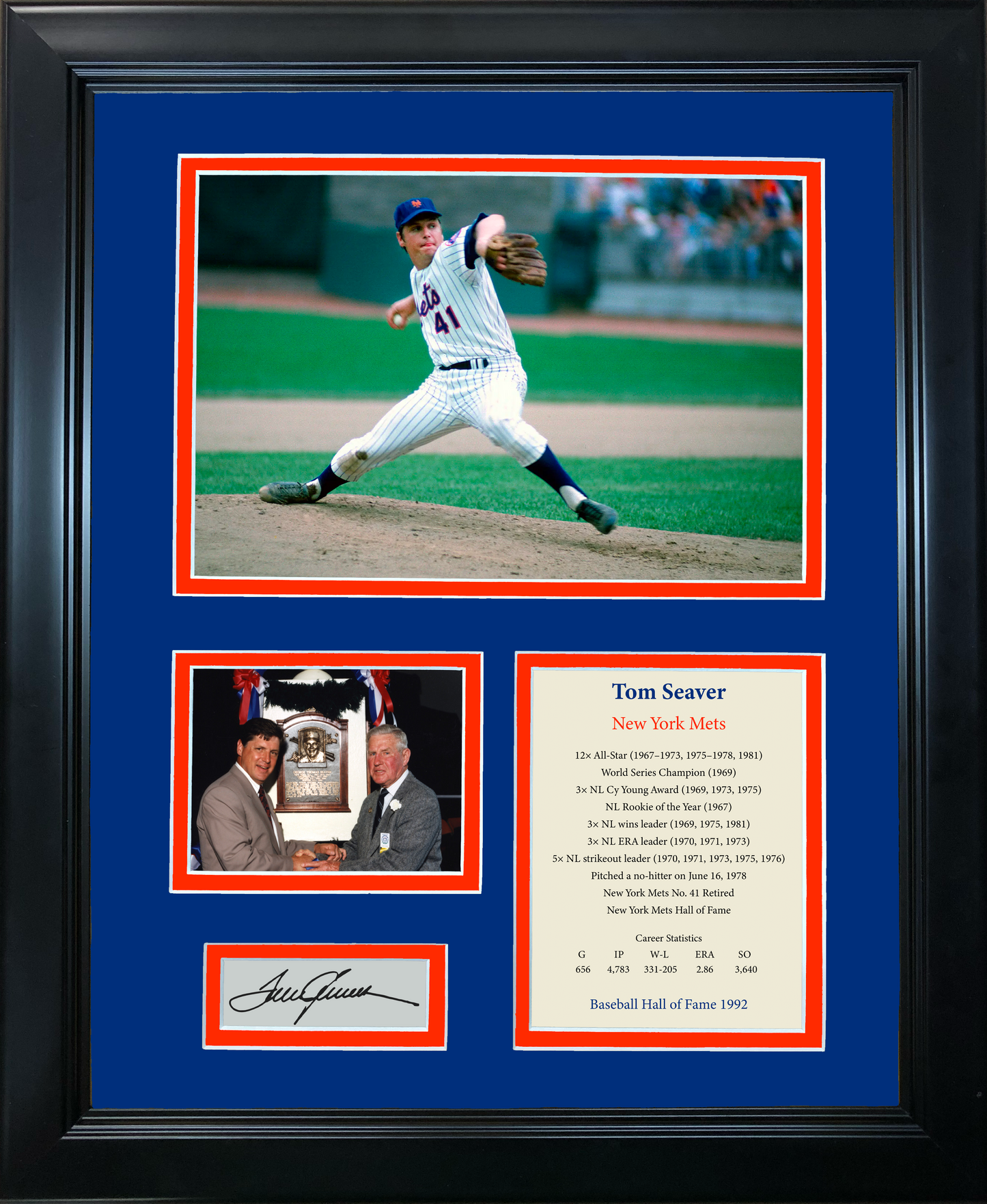 Framed Tom Seaver Hall of Fame Facsimile Laser Engraved Signature Auto New York Mets Baseball 11"x14" Photo Sig Collage
