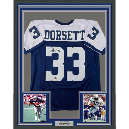 Framed Facsimile Autographed Tony Dorsett 35x39 Dallas Thanksgiving Day Reprint Laser Auto Football Jersey