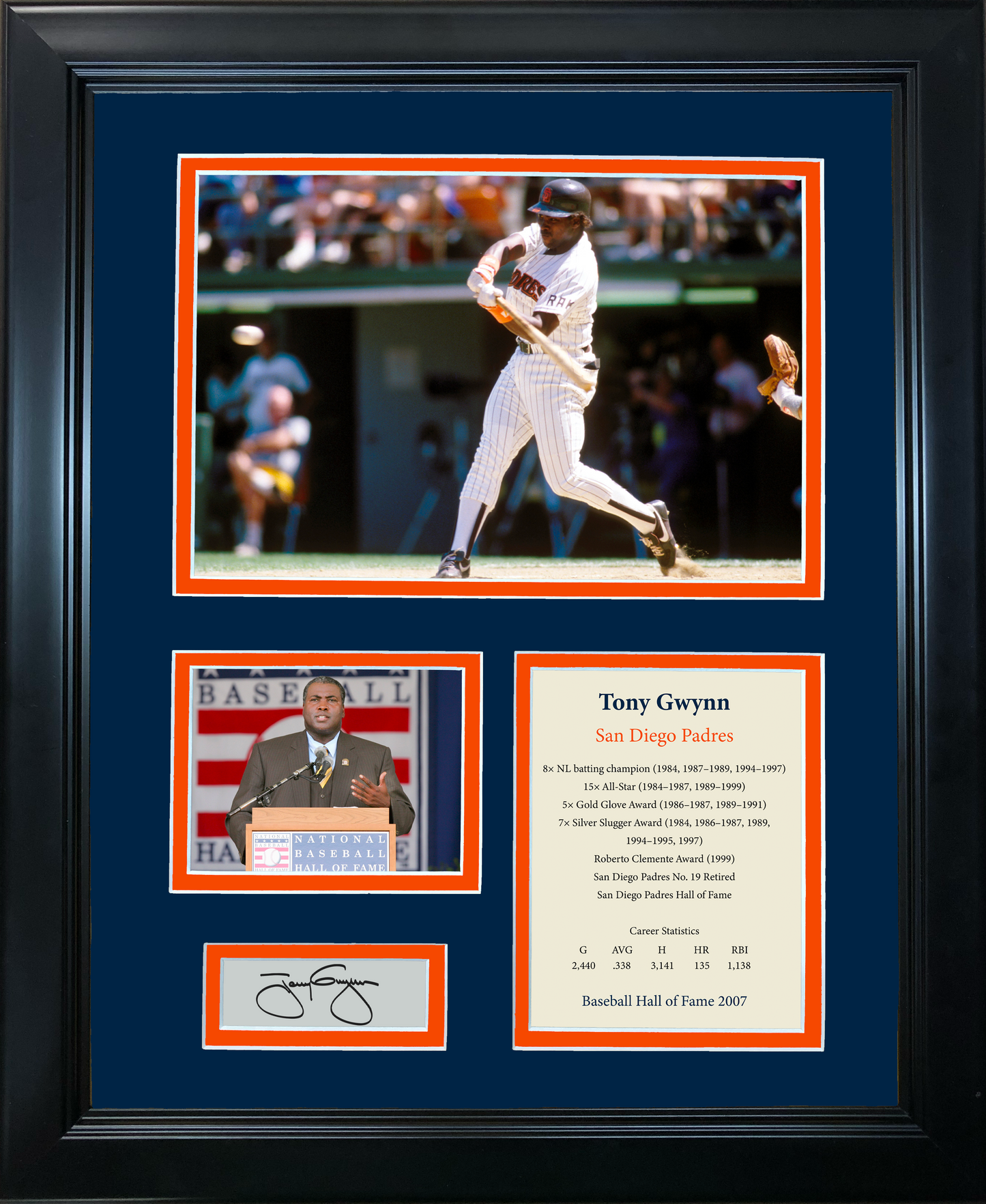 Framed Tony Gwynn Hall of Fame Facsimile Laser Engraved Signature Auto San Diego Padres Baseball 11"x14" Photo Sig Collage
