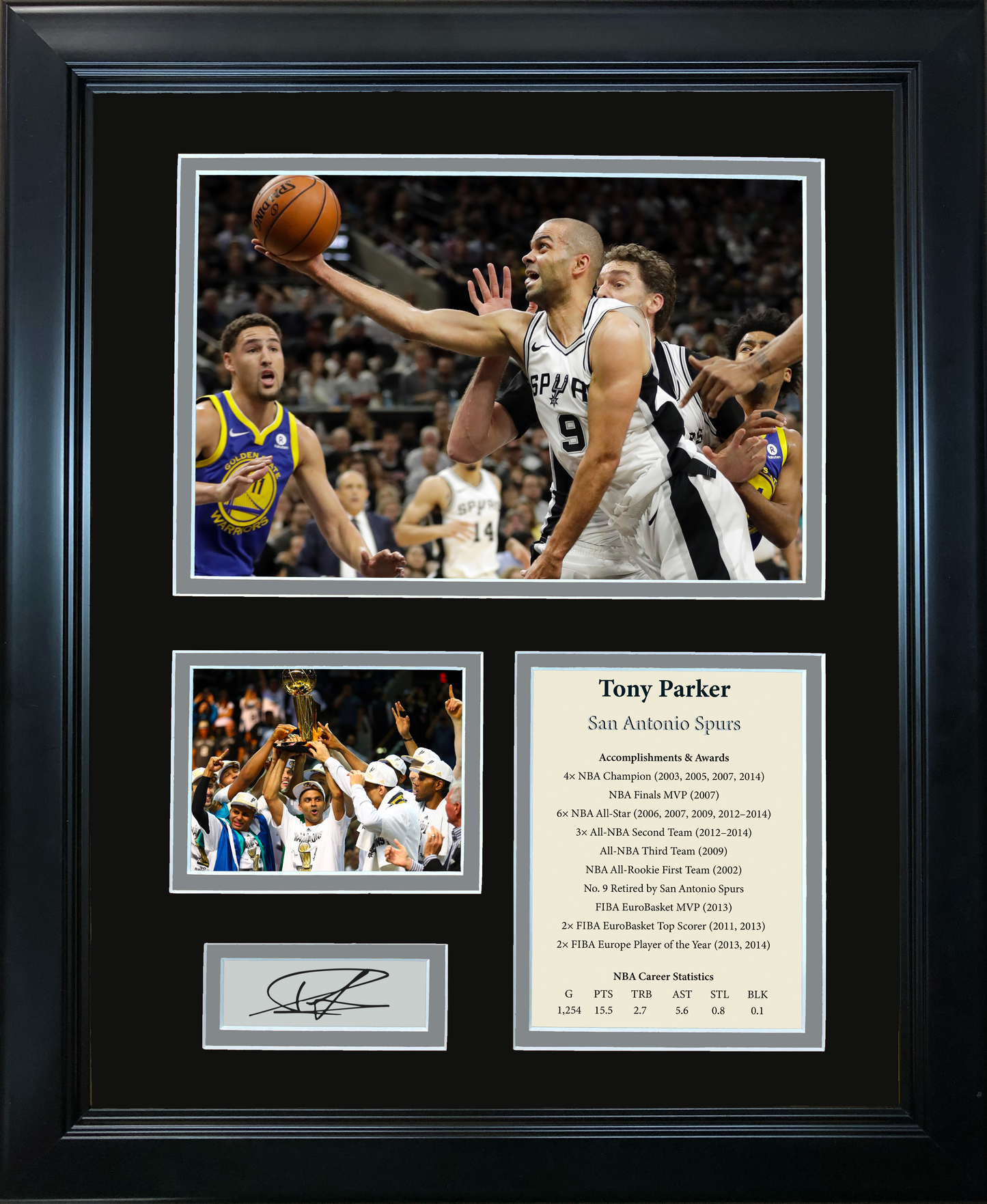 Framed Tony Parker Hall of Fame Facsimile Laser Engraved Signature Auto San Antonio Spurs Basketball 11"x14" Photo Sig Collage