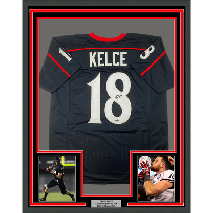 Framed Facsimile Autographed Travis Kelce 35x39 Cincinnati Black Reprint Laser Auto College Football Jersey Size Men's XL