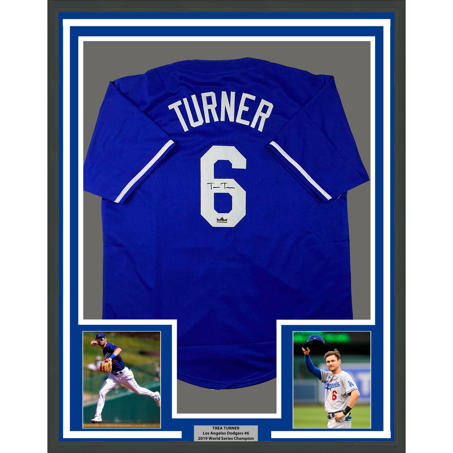 Framed Facsimile Autographed Trea Turner 35x39 Los Angeles LA Blue Reprint Laser Auto Baseball Jersey