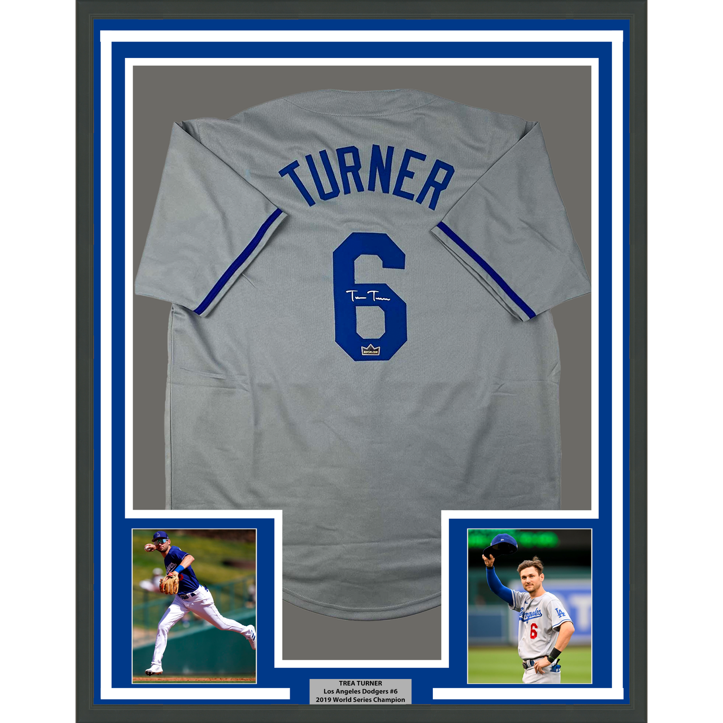 Framed Facsimile Autographed Trea Turner 35x39 Los Angeles LA Grey Reprint Laser Auto Baseball Jersey