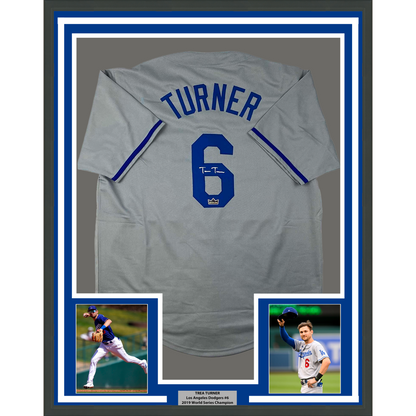 Framed Facsimile Autographed Trea Turner 35x39 Los Angeles LA Grey Reprint Laser Auto Baseball Jersey