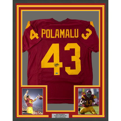 Framed Facsimile Autographed Troy Polamalu 35x39 USC Maroon Reprint Laser Auto College Football Jersey