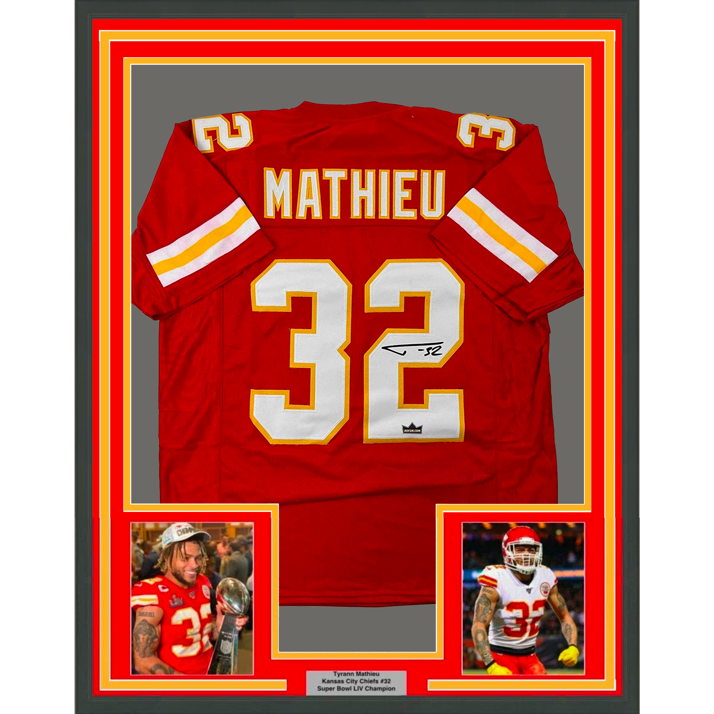Framed Facsimile Autographed Tyrann Mathieu 35x39 Kansas City Red Reprint Laser Auto Football Jersey