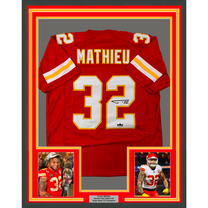 Framed Facsimile Autographed Tyrann Mathieu 35x39 Kansas City Red Reprint Laser Auto Football Jersey