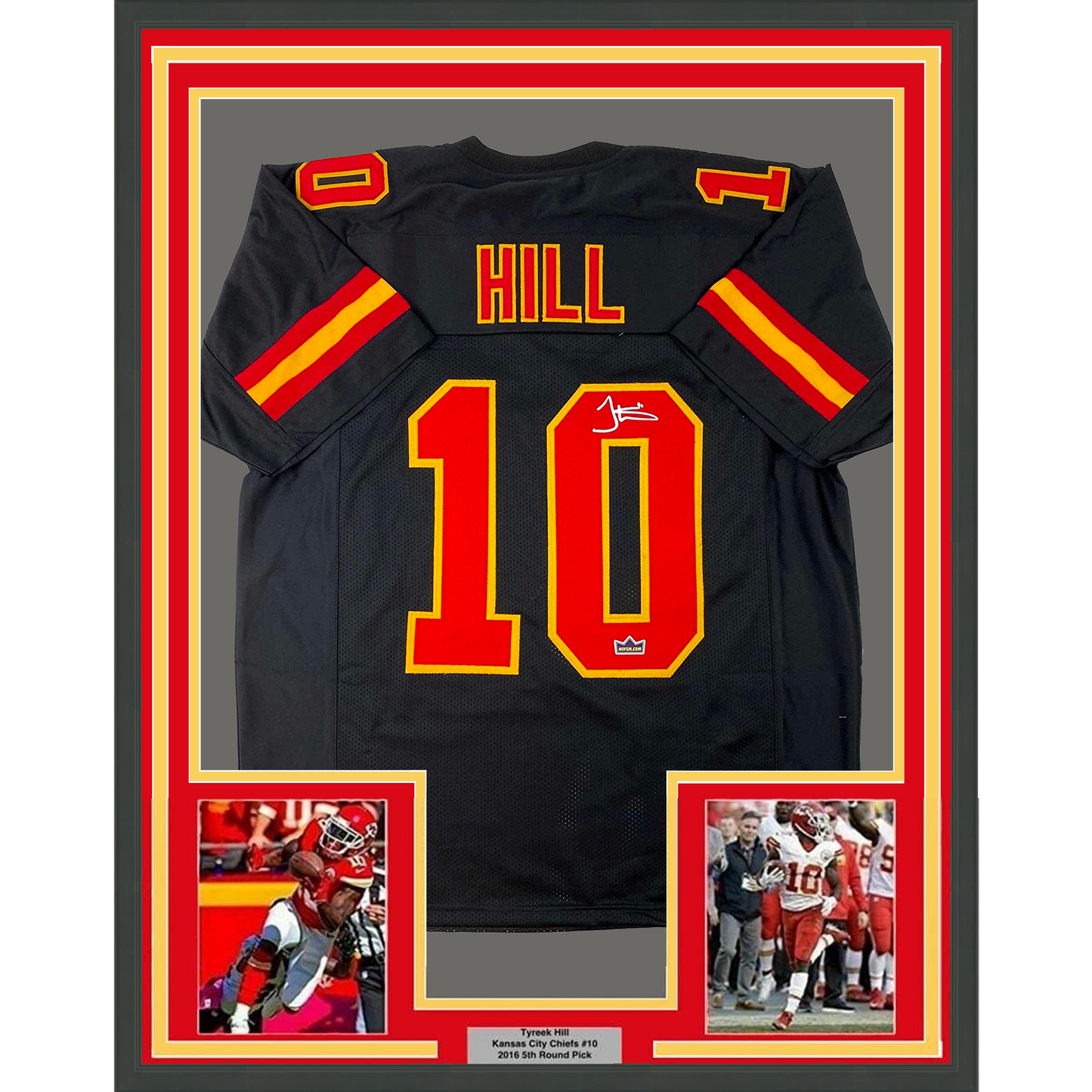 Framed Facsimile Autographed Tyreek Hill 35x39 Kansas City Black Reprint Laser Auto Football Jersey Size Men's XL