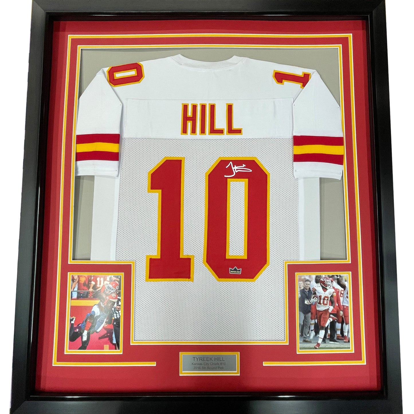 Framed Facsimile Autographed Tyreek Hill 35x39 Kansas City White Reprint Laser Auto Football Jersey Size Men's XL