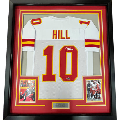 Framed Facsimile Autographed Tyreek Hill 35x39 Kansas City White Reprint Laser Auto Football Jersey Size Men's XL