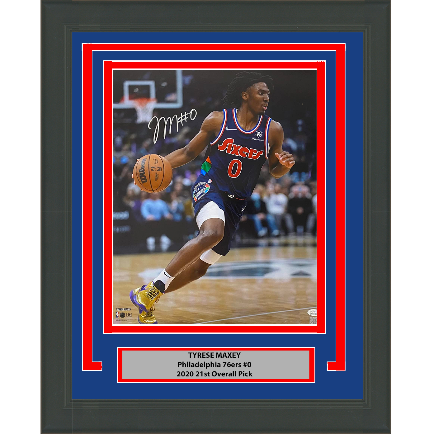 Framed Autographed/Signed Tyrese Maxey Philadelphia 76ers Sixers 16x20 Basketball Photo JSA COA
