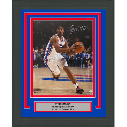 Framed Autographed/Signed Tyrese Maxey Philadelphia 76ers Sixers 16x20 Basketball Photo JSA COA #2