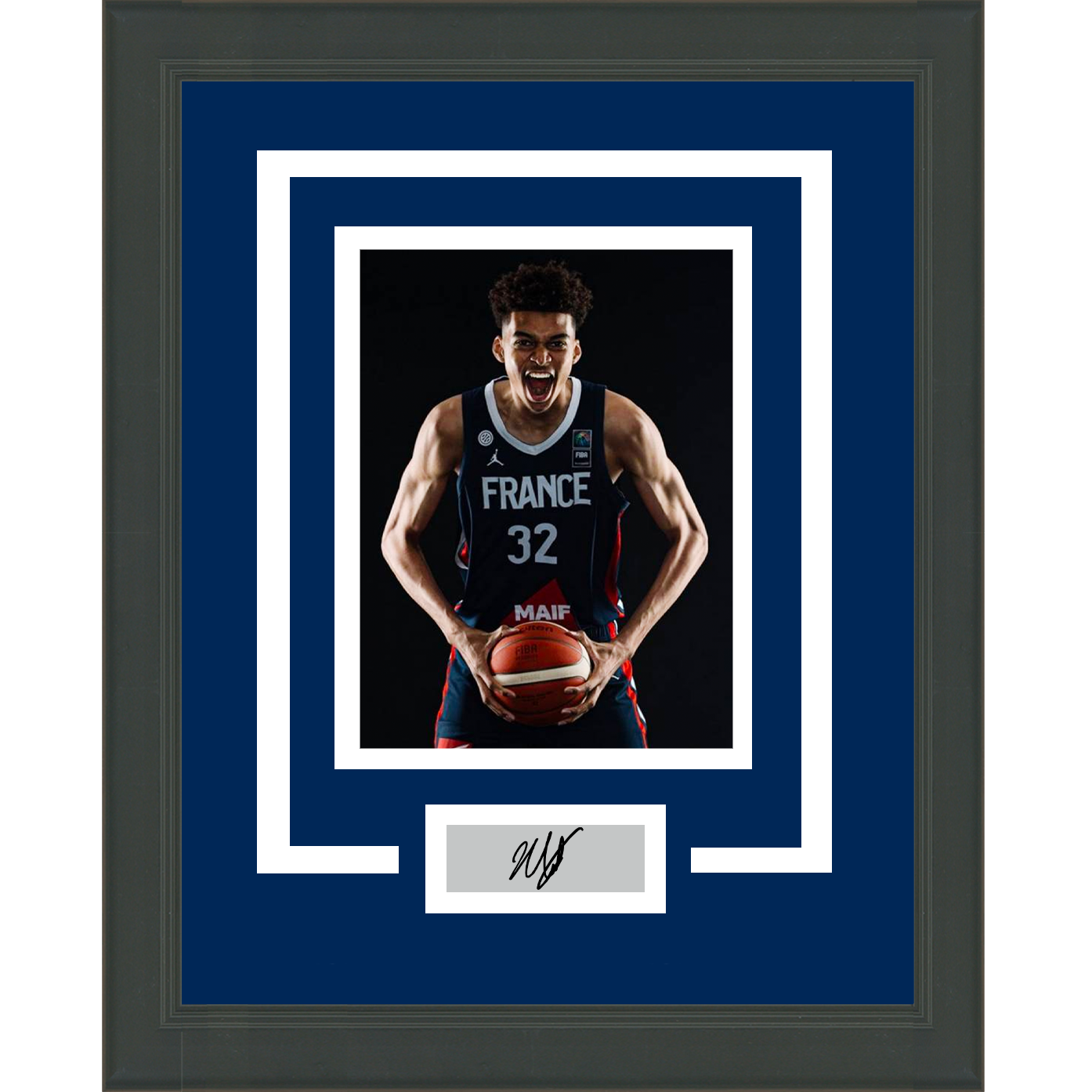 Framed Victor Wembanyama Facsimile Laser Engraved Signature Auto France Olympics 11x14 Basketball Photo