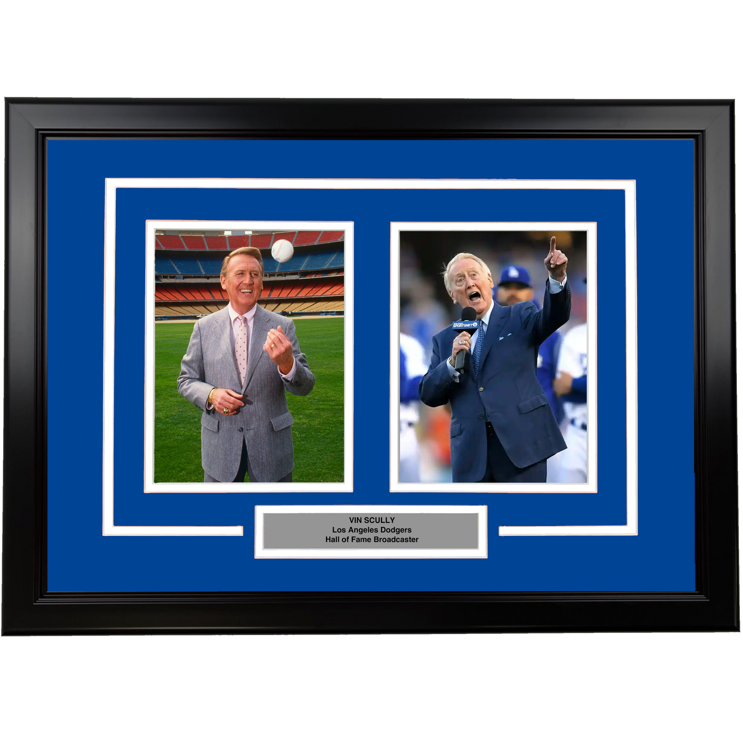 Framed Vin Scully Los Angeles Dodgers Broadcaster 17x23 Dual Baseball Photo