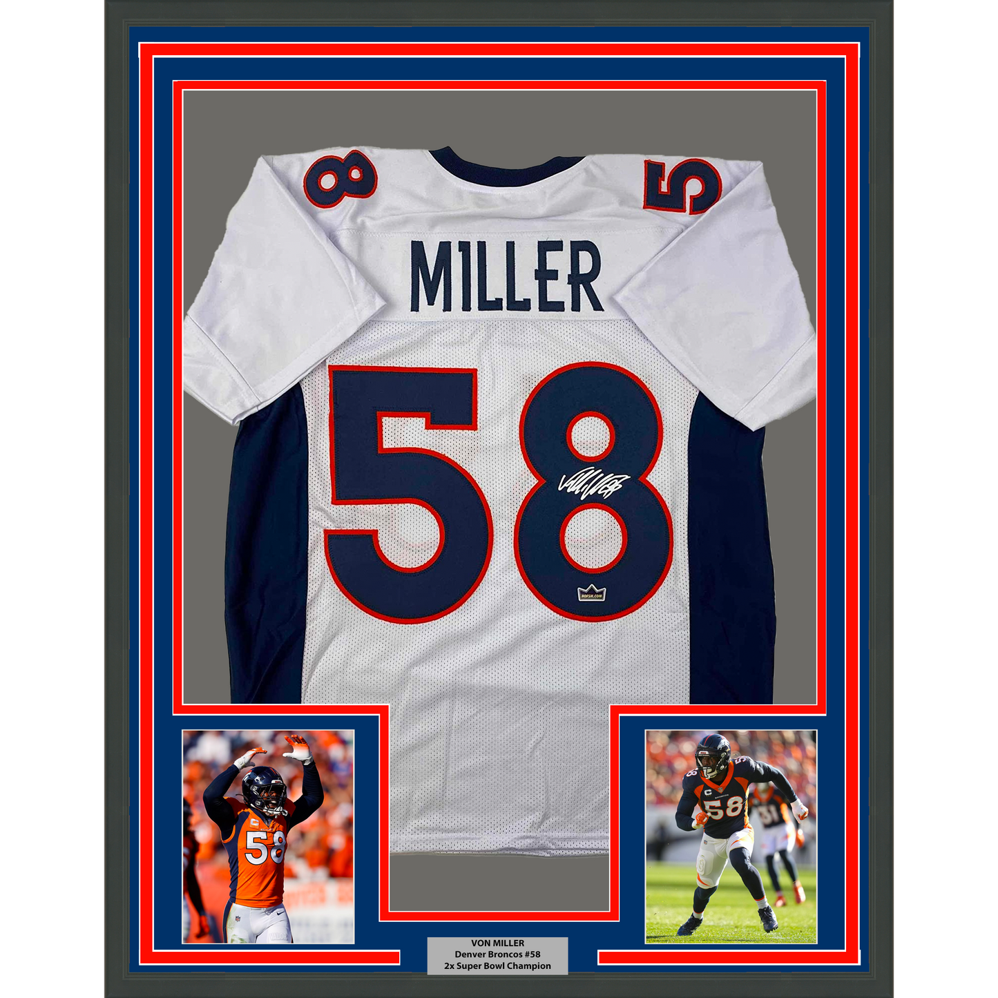 Framed Facsimile Autographed Von Miller 35x39 Denver White Reprint Laser Auto Football Jersey