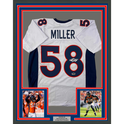 Framed Facsimile Autographed Von Miller 35x39 Denver White Reprint Laser Auto Football Jersey