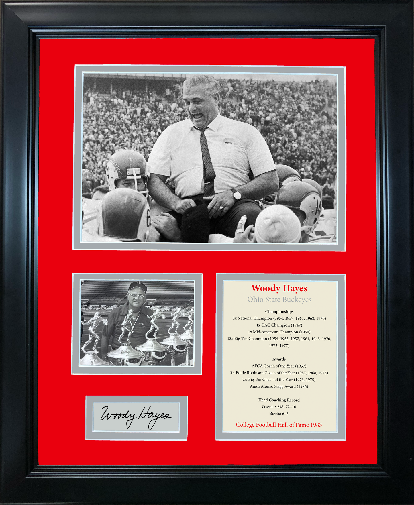 Framed Woody Hayes Hall of Fame Facsimile Laser Engraved Signature Auto OSU Ohio State Buckeyes 11"x14" College Football Photo Sig Collage