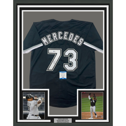 Framed Autographed/Signed Yermin Mercedes 35x39 Chicago Black Baseball Jersey Beckett BAS COA