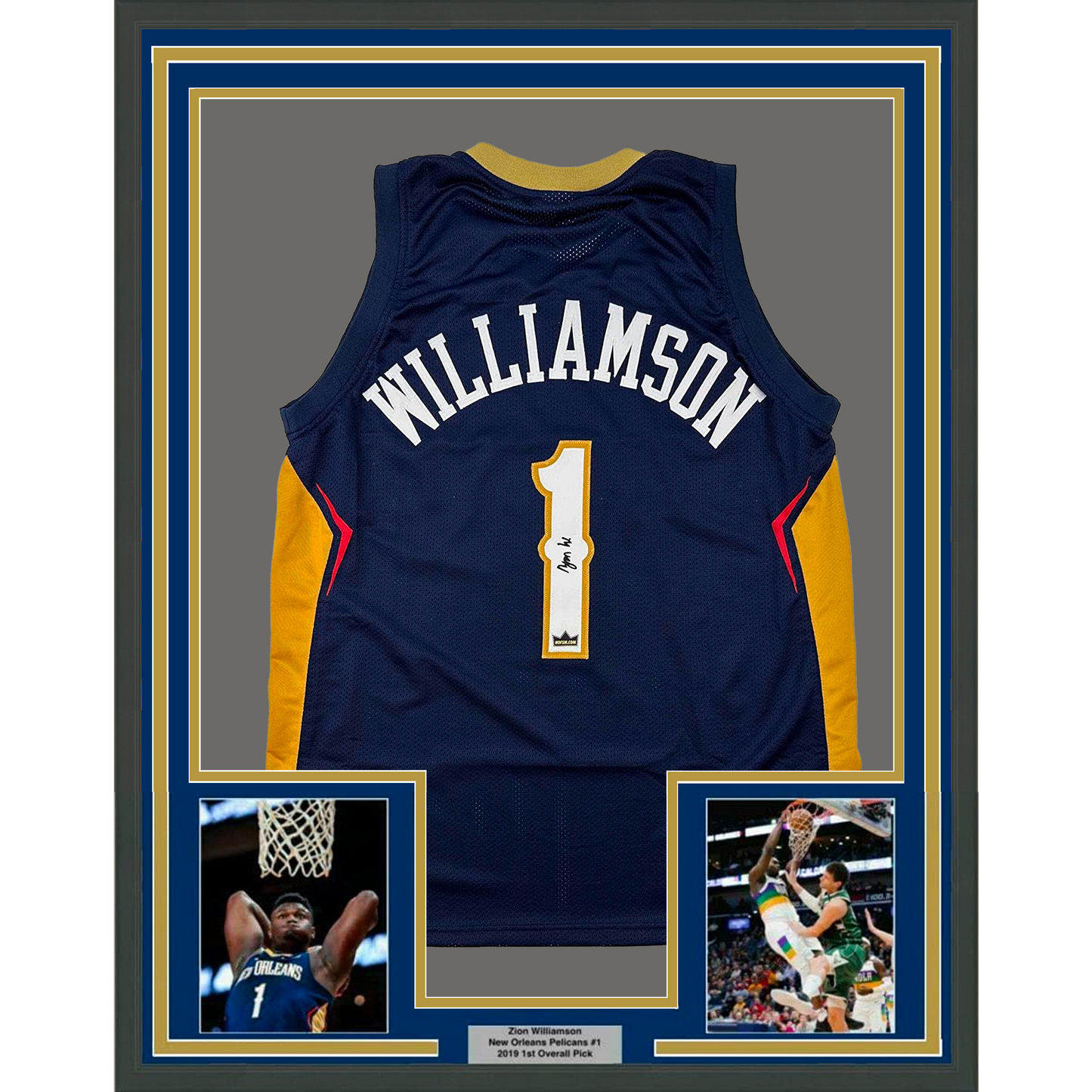 Framed Facsimile Autographed Zion Williamson 35x39 New Orleans Blue Reprint Laser Auto Basketball Jersey