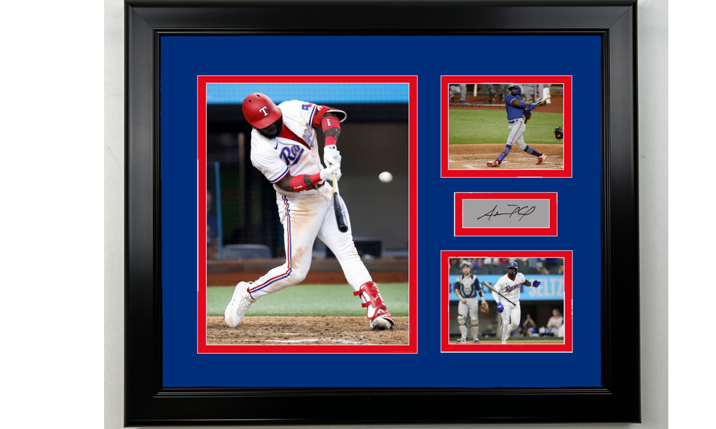 Framed Adolis Garcia Texas Rangers Facsimile Laser Engraved Signature Baseball 14x11 3 Photo Collage
