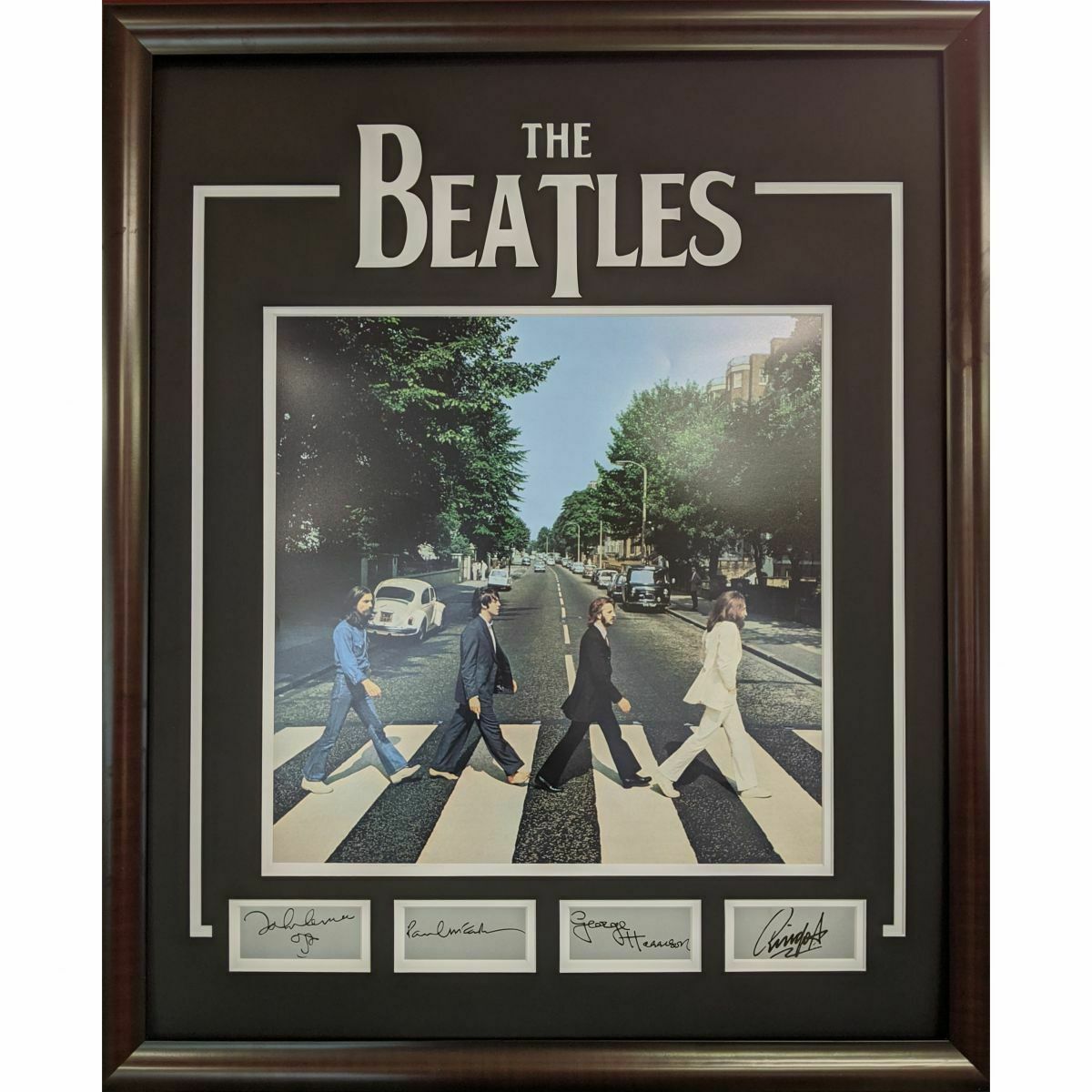 Framed The Beatles Laser Engraved Facsimile Autographs Abbey Road Album Photo Professionally Matted