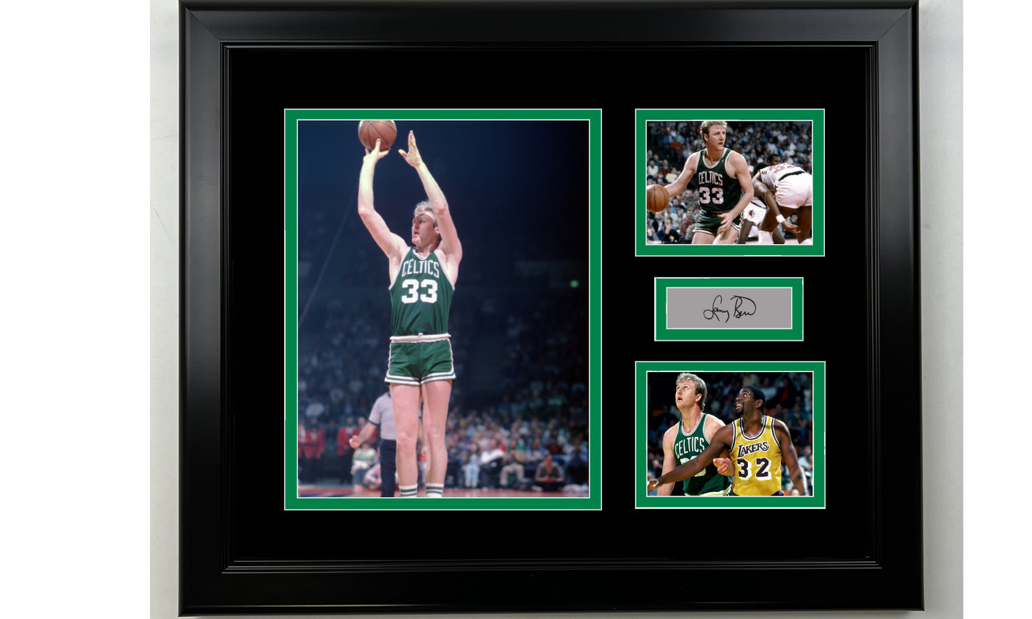 Framed Larry Bird Boston Celtics Facsimile Laser Engraved Signature Basketball 14x11 3 Photo Collage