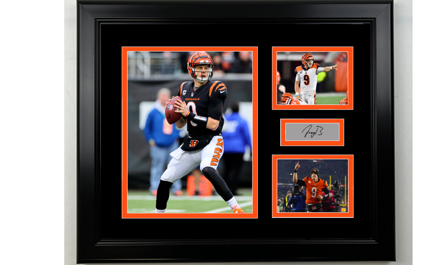 Framed Joe Burrow Cincinnati Bengals  Facsimile Laser Engraved Signature Football 14x11 3 Photo Collage