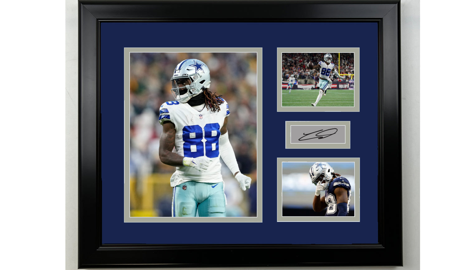 Framed Ceedee Lamb Dallas Cowboys Facsimile Laser Engraved Signature Football 14x11 3 Photo Collage
