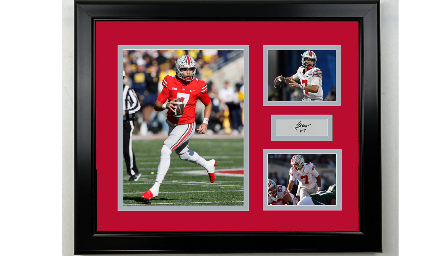 Framed C.J. Stroud Ohio State Buckeyes Facsimile Laser Engraved Signature Football 14x11 3 Photo Collage