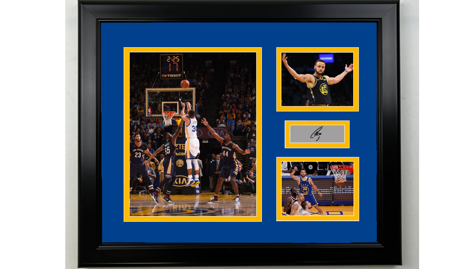 Framed Steph Curry Golden State Warriors Facsimile Laser Engraved Signature Basketball 14x11 3 Photo Collage