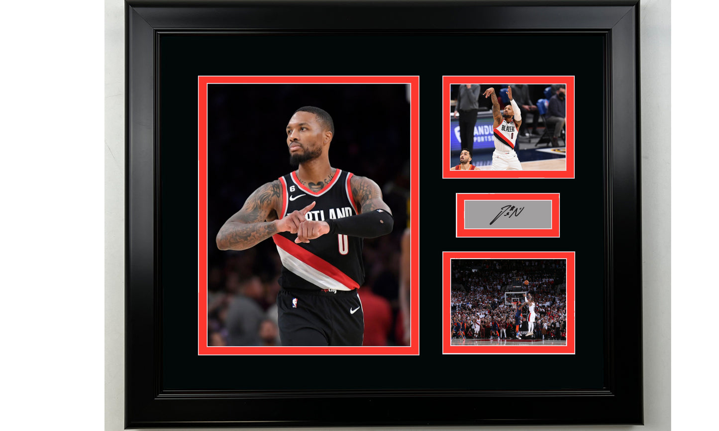 Framed Damian Lillard Portland Trail Blazers Facsimile Laser Engraved Signature Basketball 14x11 3 Photo Collage