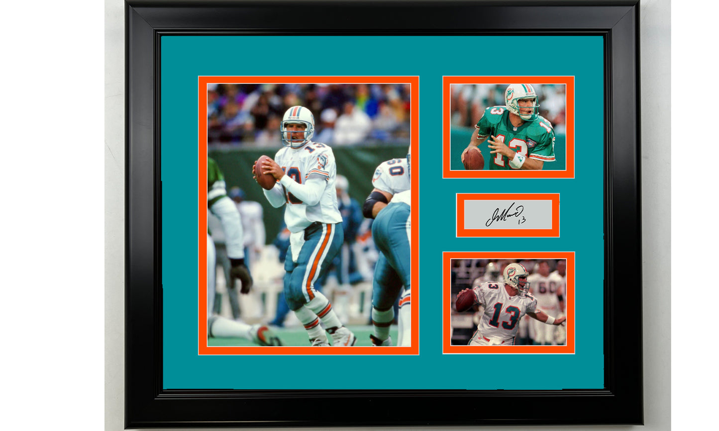 Framed Dan Marino Miami Dolphins Facsimile Laser Engraved Signature Football 14x11 3 Photo Collage