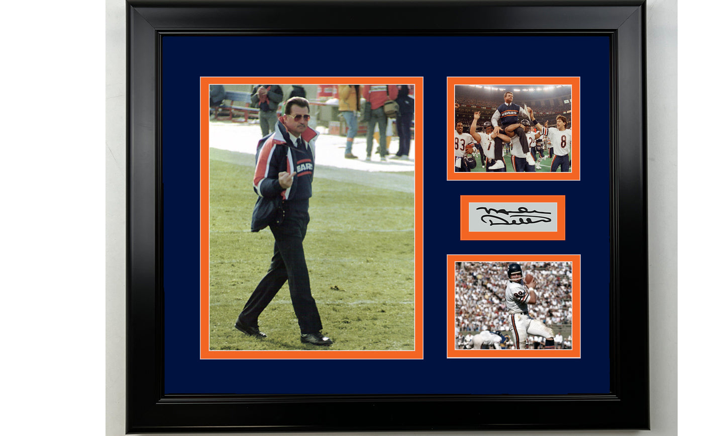 Framed Mike Ditka Chicago Bears Facsimile Laser Engraved Signature Football 14x11 3 Photo Collage