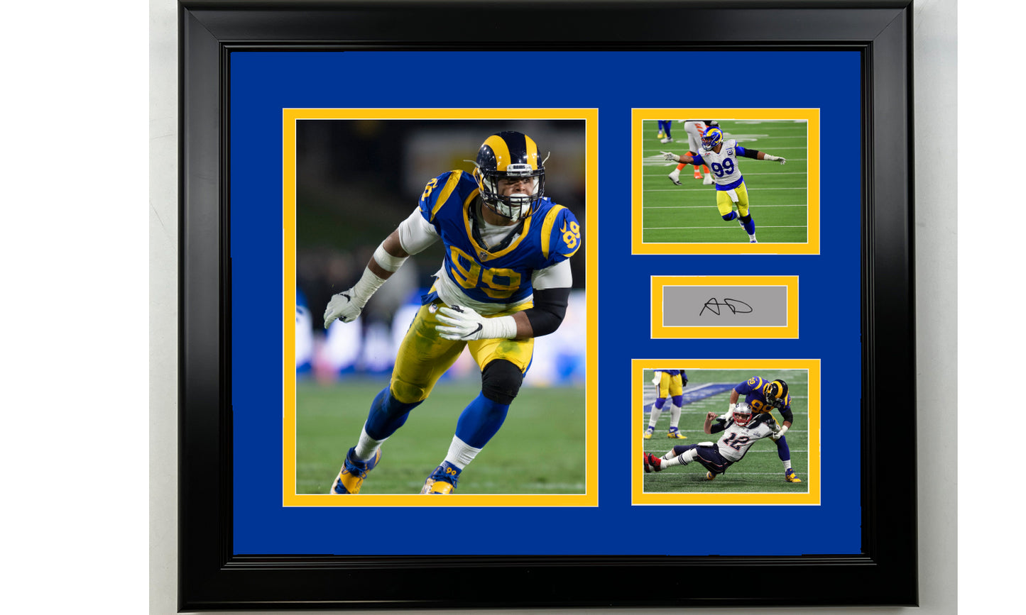 Framed Aaron Donald Los Angeles Rams Facsimile Laser Engraved Signature Football 14x11 3 Photo Collage