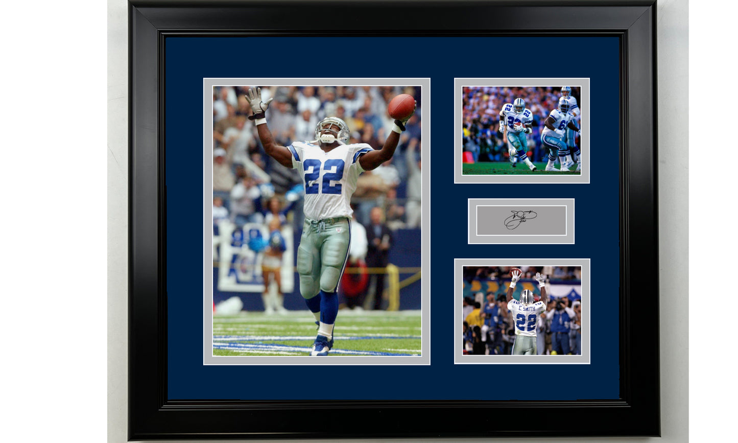 Framed Emmitt Smith Dallas Cowboys Facsimile Laser Engraved Signature Football 14x11 3 Photo Collage