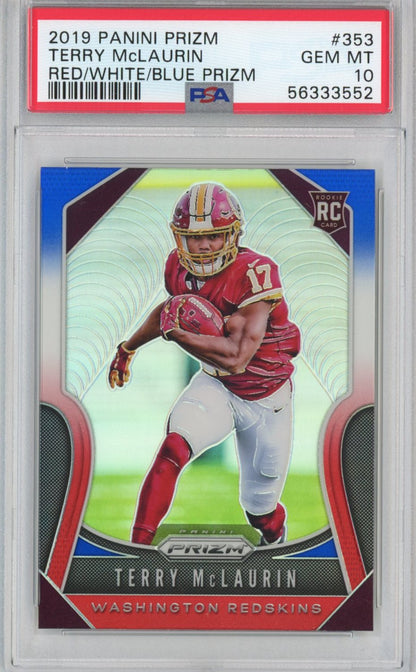Graded 2019 Panini Prizm Terry McLaurin #353 Red White Blue Rookie RC Football Card PSA 10 Gem Mint