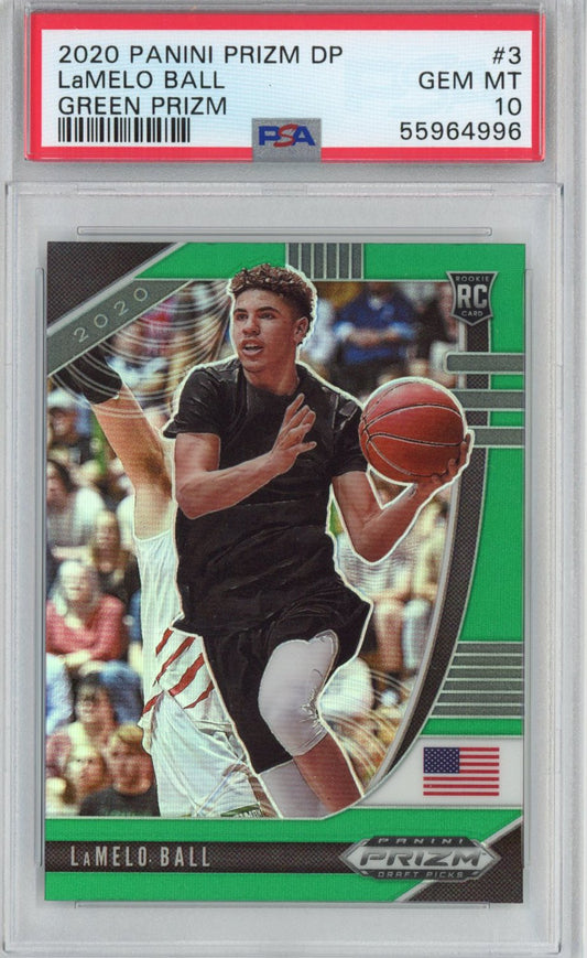 Graded 2020-21 Panini Prizm DP Draft Picks LaMelo Ball #3 Green Prizm Rookie RC Basketball Card PSA 10 Gem Mint