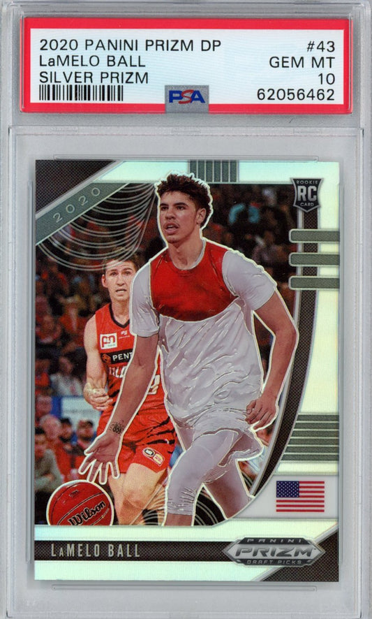 Graded 2020-21 Panini Prizm LaMelo Ball #43 Silver Prizm Rookie RC Basketball Card PSA 10 Gem Mint