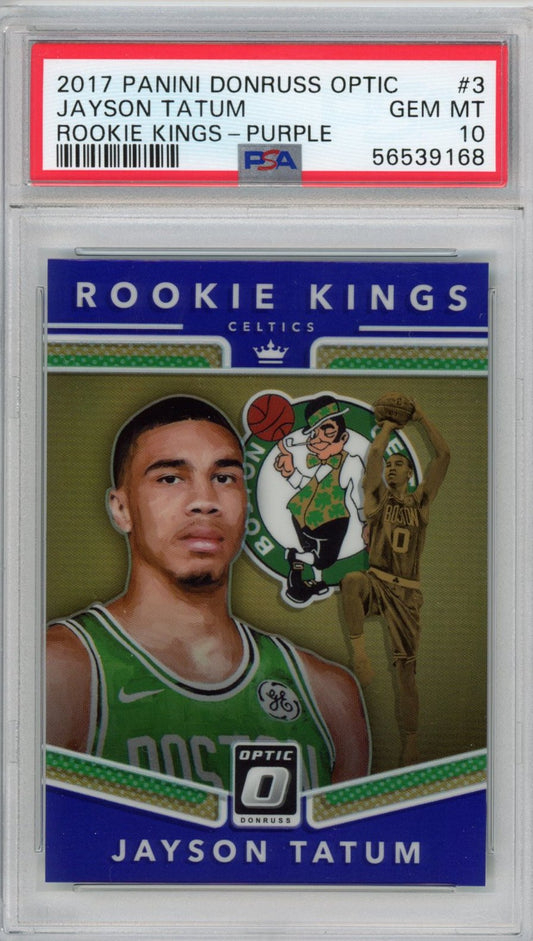 Graded 2017-18 Panini Donruss Optic Jayson Tatum #3 Purple Rookie Kings RC Basketball Card PSA 10 Gem Mint